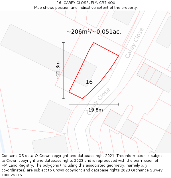 16, CAREY CLOSE, ELY, CB7 4QX: Plot and title map