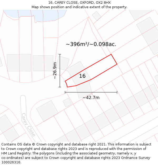 16, CAREY CLOSE, OXFORD, OX2 8HX: Plot and title map