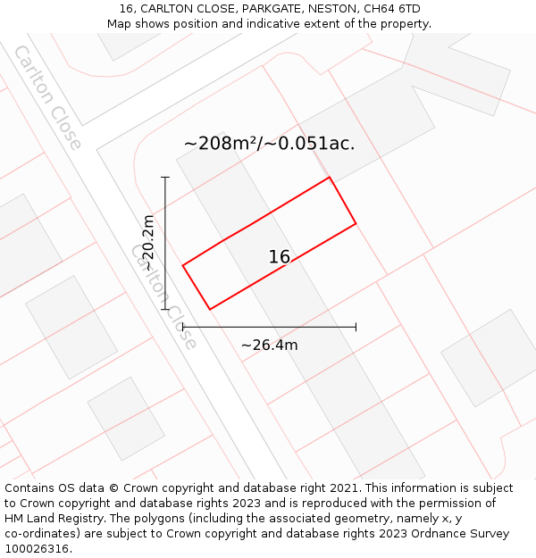 16, CARLTON CLOSE, PARKGATE, NESTON, CH64 6TD: Plot and title map