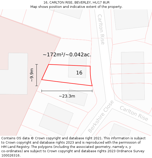 16, CARLTON RISE, BEVERLEY, HU17 8UR: Plot and title map