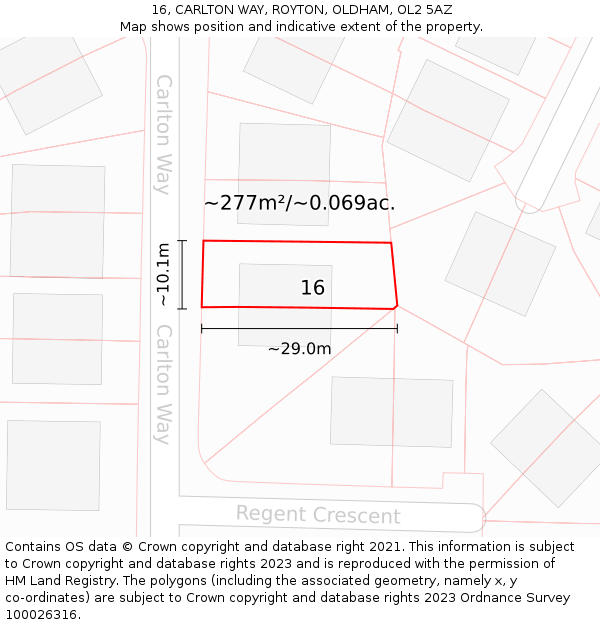 16, CARLTON WAY, ROYTON, OLDHAM, OL2 5AZ: Plot and title map