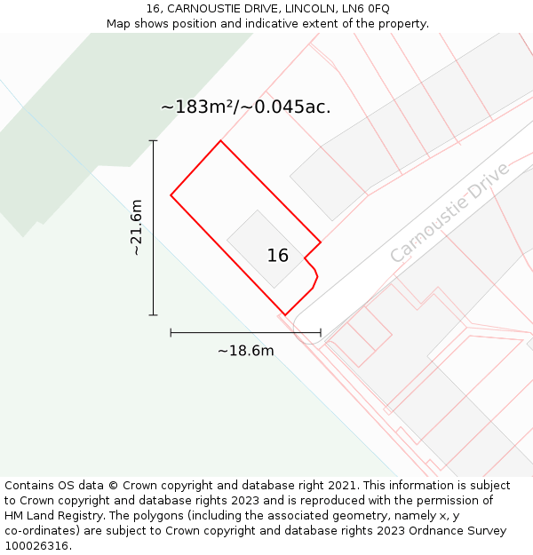 16, CARNOUSTIE DRIVE, LINCOLN, LN6 0FQ: Plot and title map