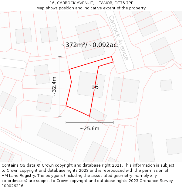 16, CARROCK AVENUE, HEANOR, DE75 7PF: Plot and title map