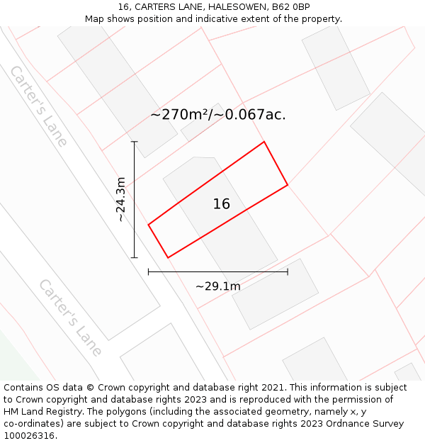 16, CARTERS LANE, HALESOWEN, B62 0BP: Plot and title map