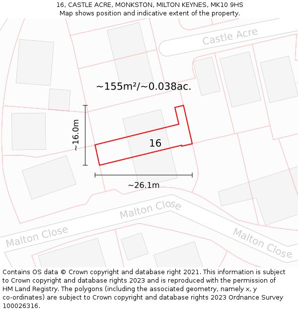 16, CASTLE ACRE, MONKSTON, MILTON KEYNES, MK10 9HS: Plot and title map