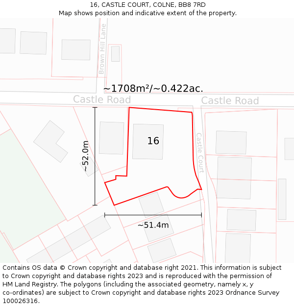 16, CASTLE COURT, COLNE, BB8 7RD: Plot and title map