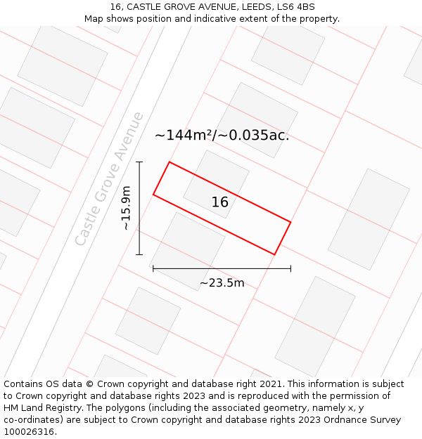 16, CASTLE GROVE AVENUE, LEEDS, LS6 4BS: Plot and title map