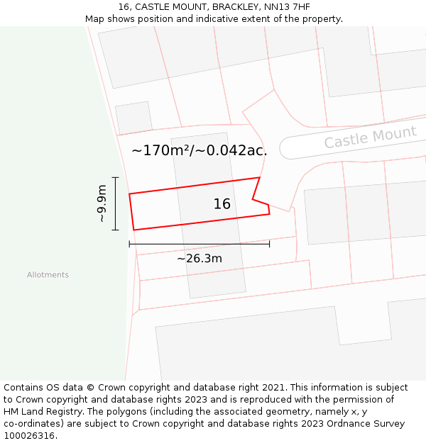 16, CASTLE MOUNT, BRACKLEY, NN13 7HF: Plot and title map