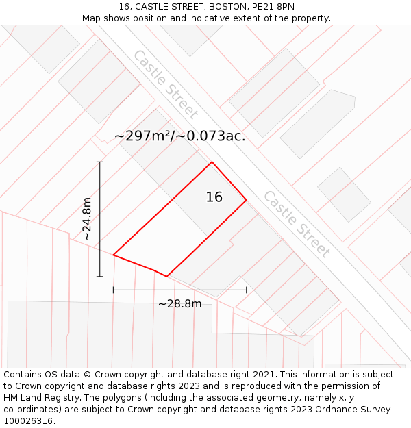 16, CASTLE STREET, BOSTON, PE21 8PN: Plot and title map