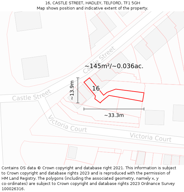 16, CASTLE STREET, HADLEY, TELFORD, TF1 5GH: Plot and title map