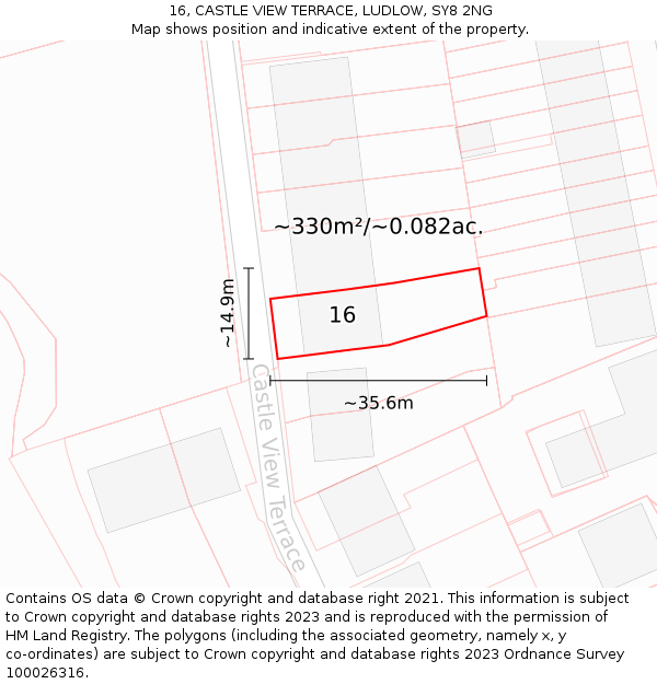 16, CASTLE VIEW TERRACE, LUDLOW, SY8 2NG: Plot and title map