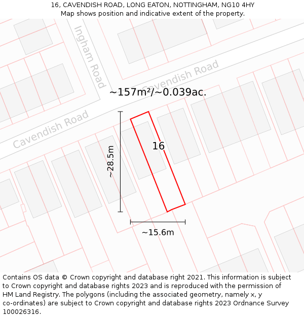 16, CAVENDISH ROAD, LONG EATON, NOTTINGHAM, NG10 4HY: Plot and title map