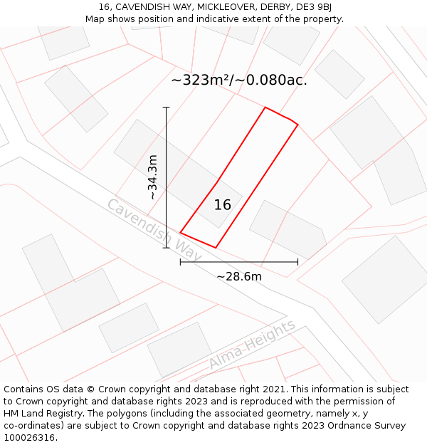 16, CAVENDISH WAY, MICKLEOVER, DERBY, DE3 9BJ: Plot and title map