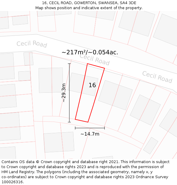 16, CECIL ROAD, GOWERTON, SWANSEA, SA4 3DE: Plot and title map