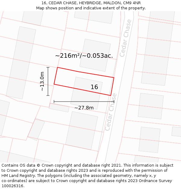16, CEDAR CHASE, HEYBRIDGE, MALDON, CM9 4NR: Plot and title map