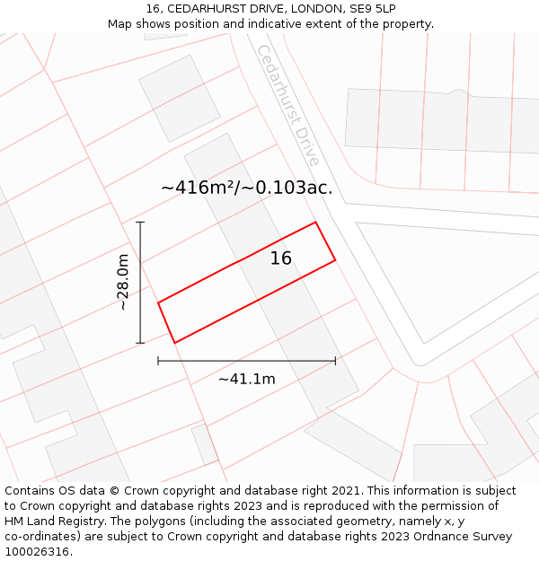 16, CEDARHURST DRIVE, LONDON, SE9 5LP: Plot and title map