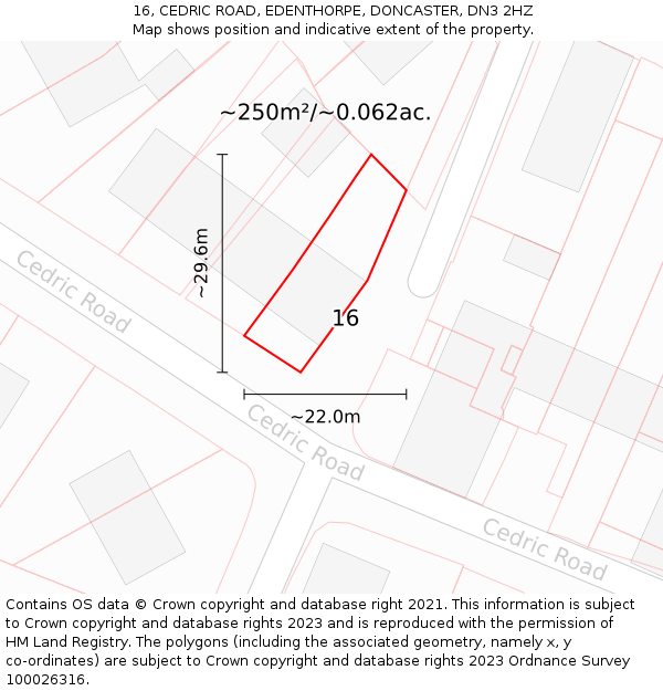 16, CEDRIC ROAD, EDENTHORPE, DONCASTER, DN3 2HZ: Plot and title map