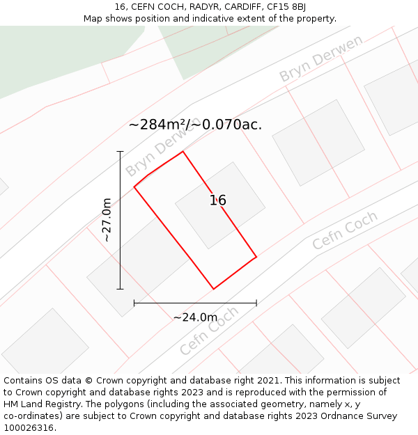 16, CEFN COCH, RADYR, CARDIFF, CF15 8BJ: Plot and title map