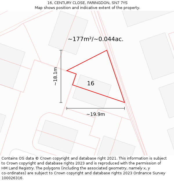 16, CENTURY CLOSE, FARINGDON, SN7 7YS: Plot and title map