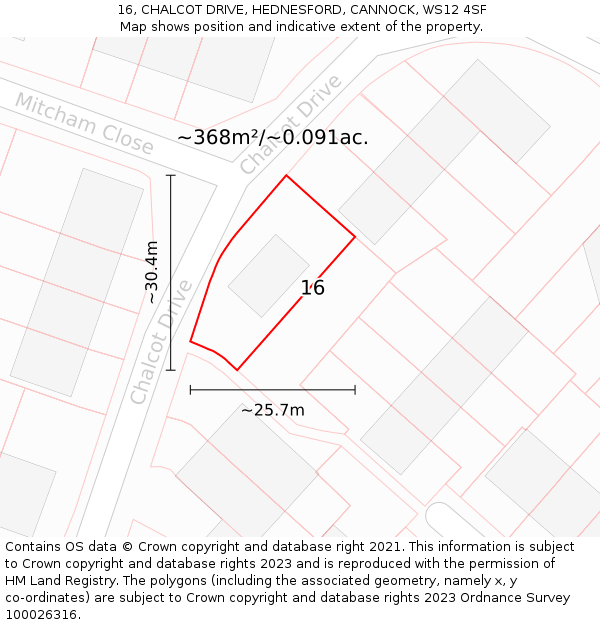 16, CHALCOT DRIVE, HEDNESFORD, CANNOCK, WS12 4SF: Plot and title map