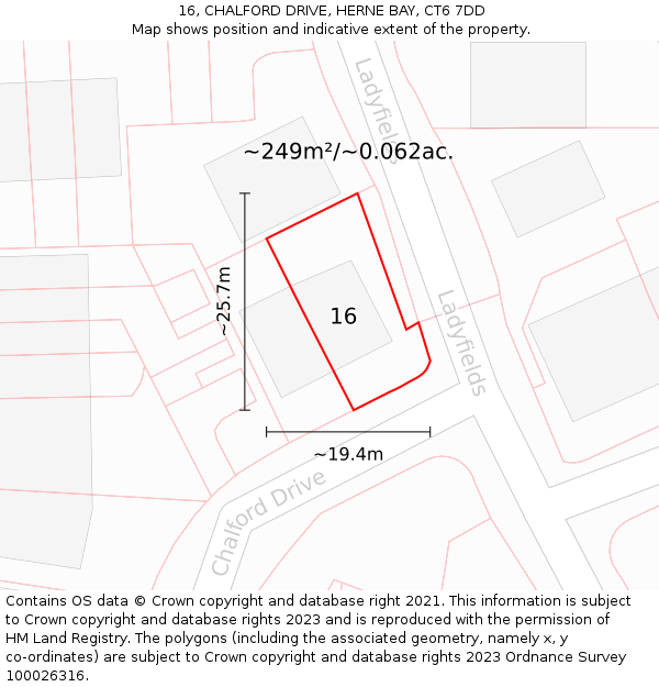 16, CHALFORD DRIVE, HERNE BAY, CT6 7DD: Plot and title map