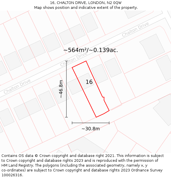 16, CHALTON DRIVE, LONDON, N2 0QW: Plot and title map