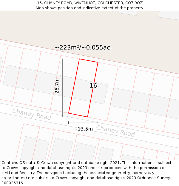 16, CHANEY ROAD, WIVENHOE, COLCHESTER, CO7 9QZ: Plot and title map