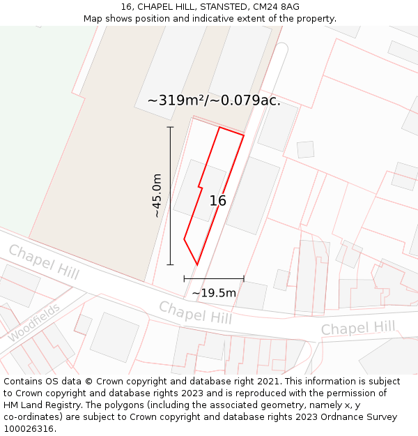 16, CHAPEL HILL, STANSTED, CM24 8AG: Plot and title map