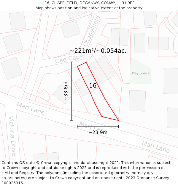 16, CHAPELFIELD, DEGANWY, CONWY, LL31 9BF: Plot and title map