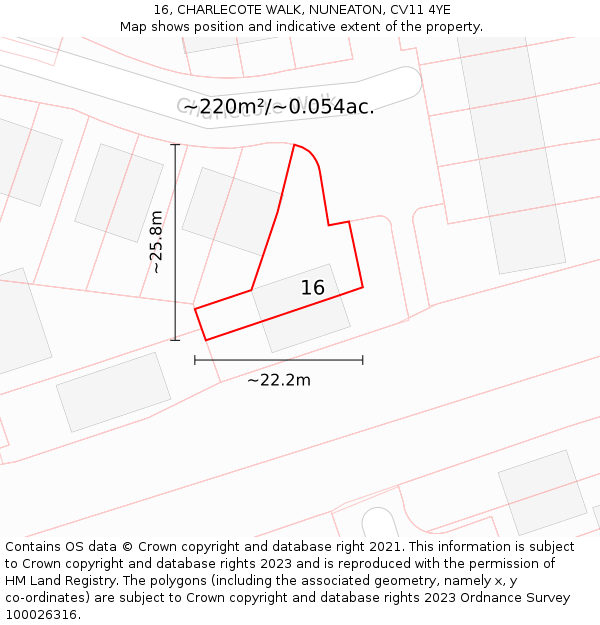 16, CHARLECOTE WALK, NUNEATON, CV11 4YE: Plot and title map