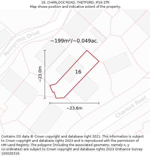 16, CHARLOCK ROAD, THETFORD, IP24 2TR: Plot and title map