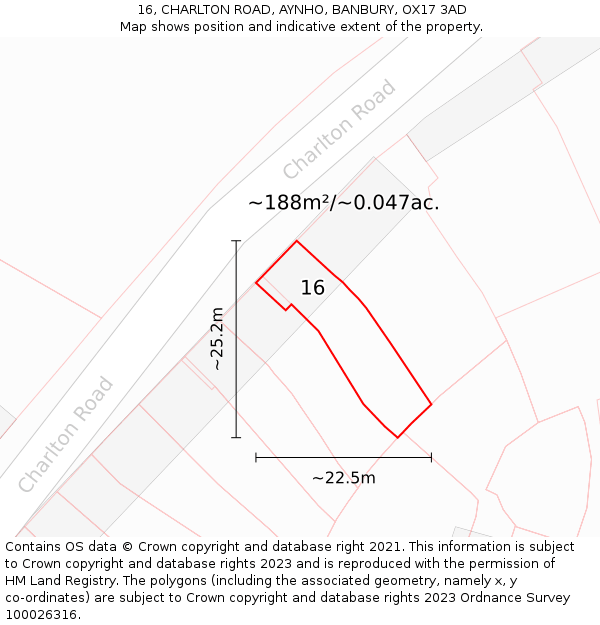 16, CHARLTON ROAD, AYNHO, BANBURY, OX17 3AD: Plot and title map