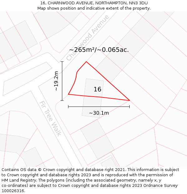 16, CHARNWOOD AVENUE, NORTHAMPTON, NN3 3DU: Plot and title map