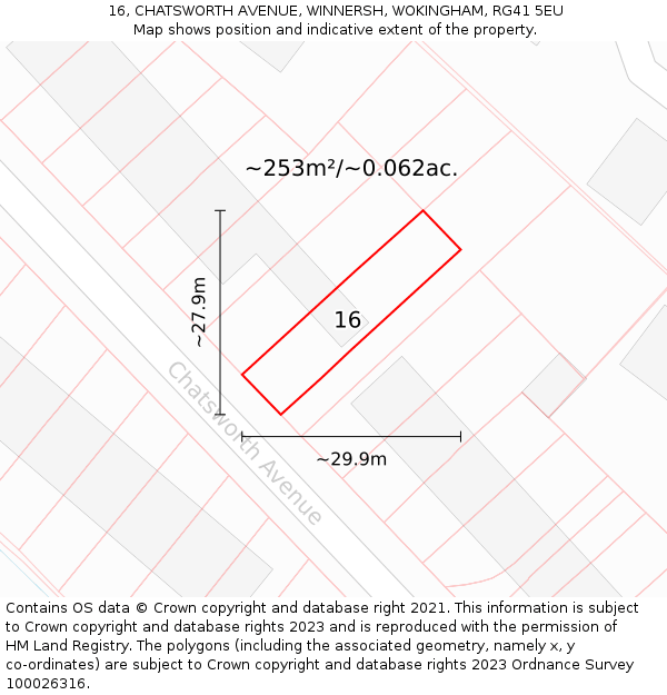 16, CHATSWORTH AVENUE, WINNERSH, WOKINGHAM, RG41 5EU: Plot and title map
