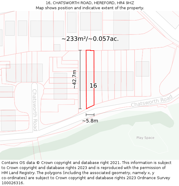 16, CHATSWORTH ROAD, HEREFORD, HR4 9HZ: Plot and title map