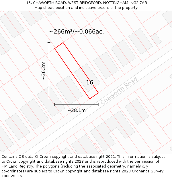 16, CHAWORTH ROAD, WEST BRIDGFORD, NOTTINGHAM, NG2 7AB: Plot and title map