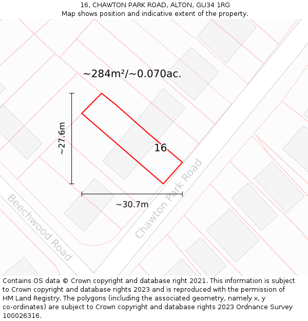 16, CHAWTON PARK ROAD, ALTON, GU34 1RG: Plot and title map