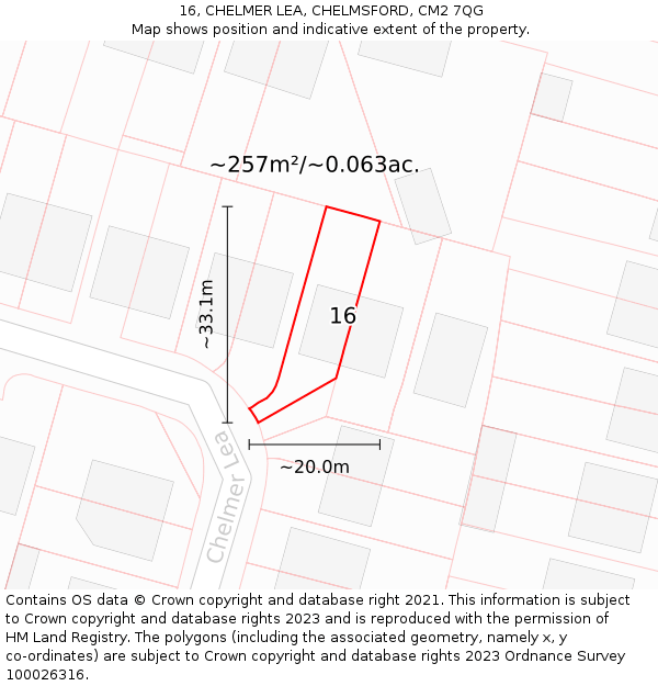 16, CHELMER LEA, CHELMSFORD, CM2 7QG: Plot and title map