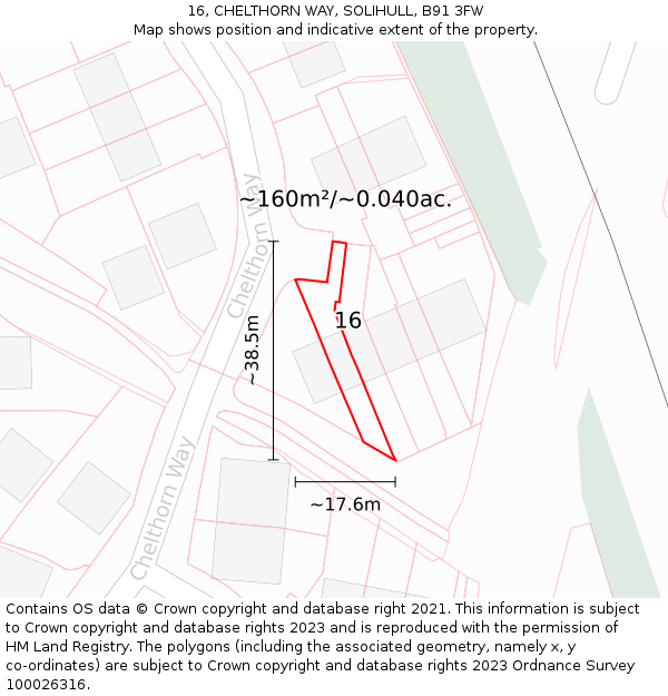 16, CHELTHORN WAY, SOLIHULL, B91 3FW: Plot and title map