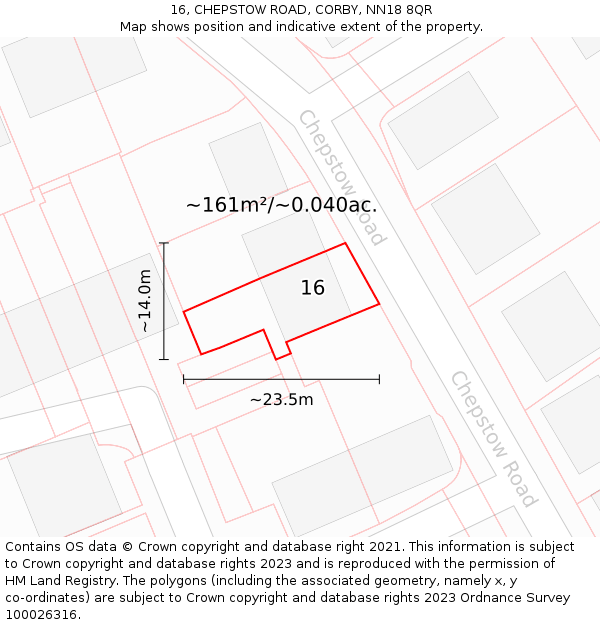 16, CHEPSTOW ROAD, CORBY, NN18 8QR: Plot and title map