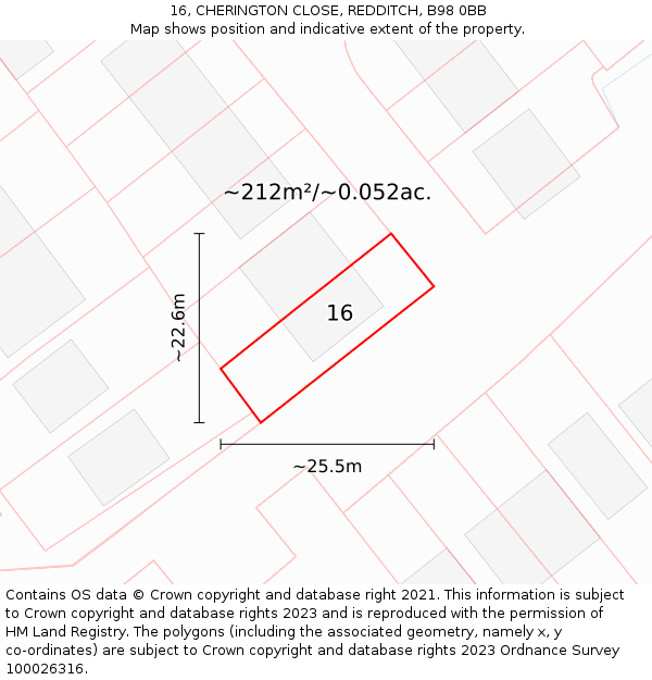 16, CHERINGTON CLOSE, REDDITCH, B98 0BB: Plot and title map