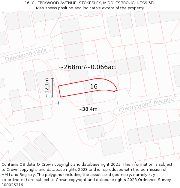 16, CHERRYWOOD AVENUE, STOKESLEY, MIDDLESBROUGH, TS9 5EH: Plot and title map