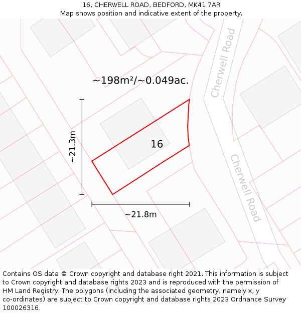 16, CHERWELL ROAD, BEDFORD, MK41 7AR: Plot and title map