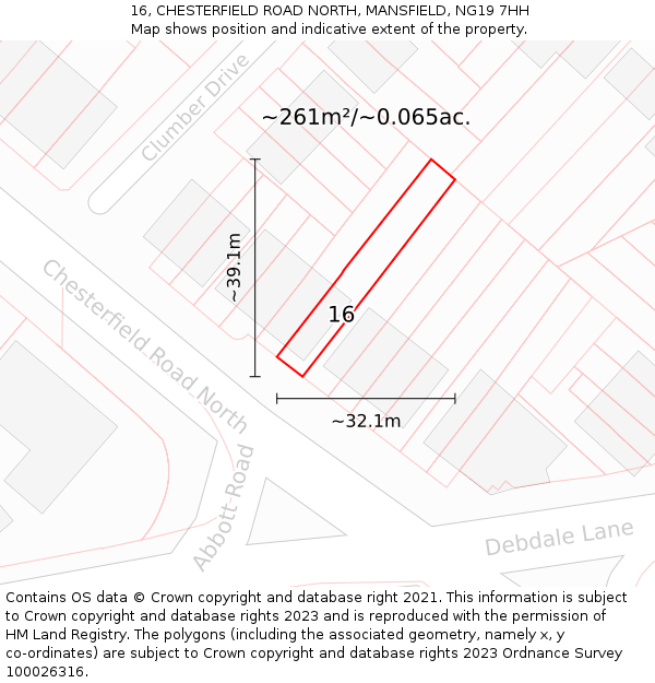 16, CHESTERFIELD ROAD NORTH, MANSFIELD, NG19 7HH: Plot and title map
