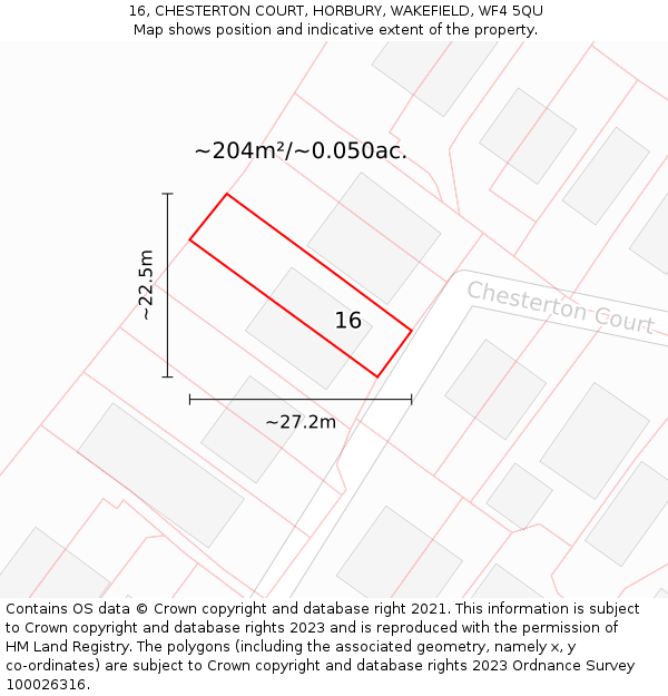 16, CHESTERTON COURT, HORBURY, WAKEFIELD, WF4 5QU: Plot and title map