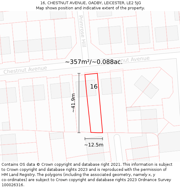 16, CHESTNUT AVENUE, OADBY, LEICESTER, LE2 5JG: Plot and title map