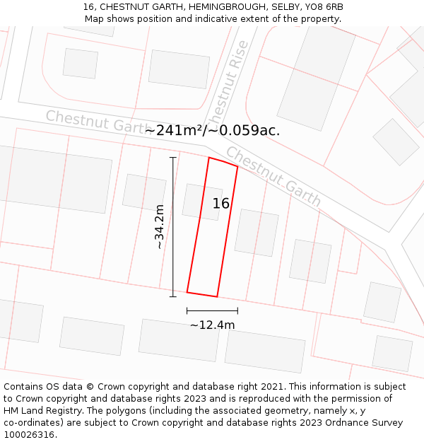 16, CHESTNUT GARTH, HEMINGBROUGH, SELBY, YO8 6RB: Plot and title map