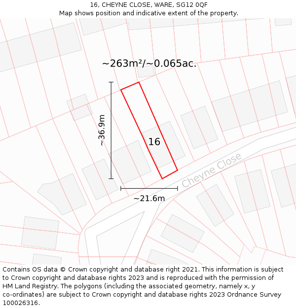 16, CHEYNE CLOSE, WARE, SG12 0QF: Plot and title map