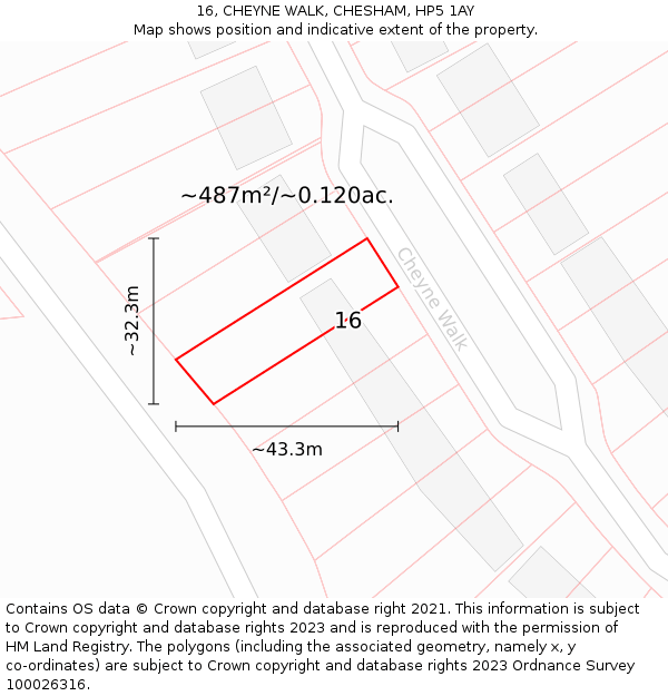16, CHEYNE WALK, CHESHAM, HP5 1AY: Plot and title map