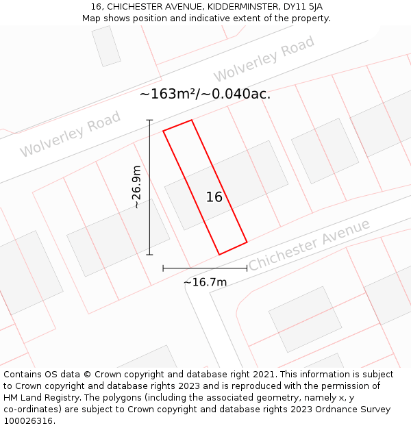 16, CHICHESTER AVENUE, KIDDERMINSTER, DY11 5JA: Plot and title map